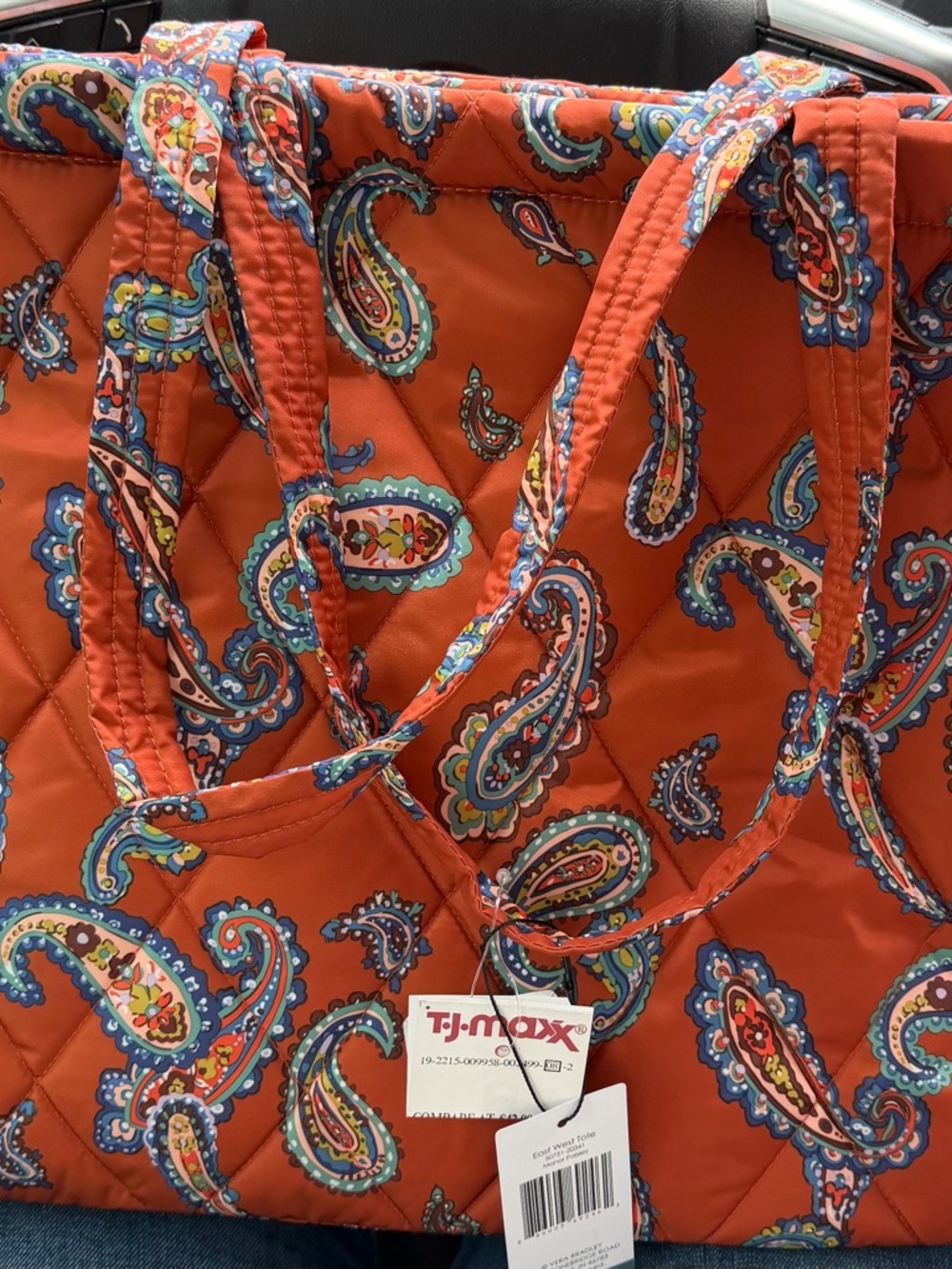 Vera Bradley Orange Quilted Tote with Multicolor Paisley Trim